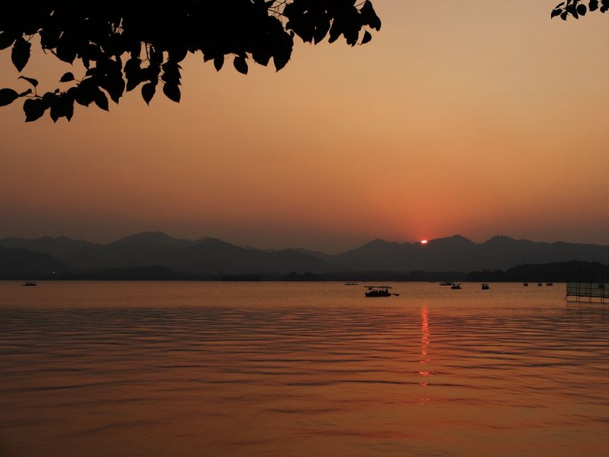 夕阳,落日,山水