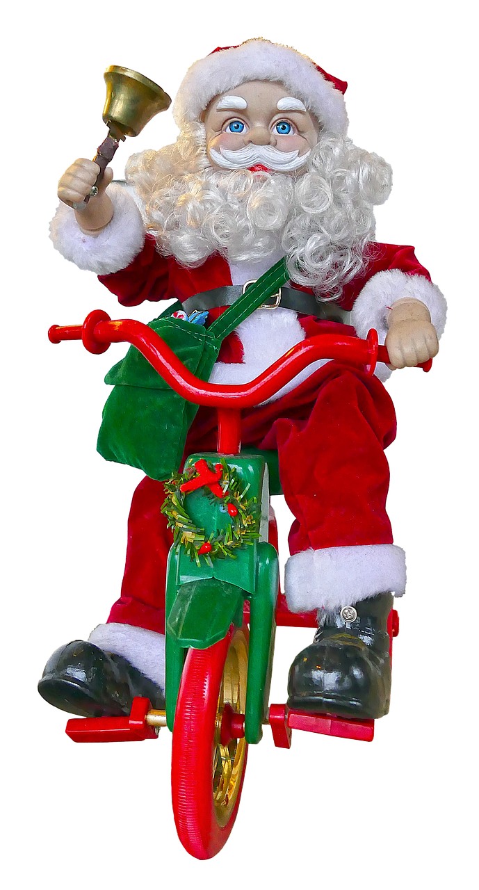 圣诞老人、自行车、贝尔免费图片