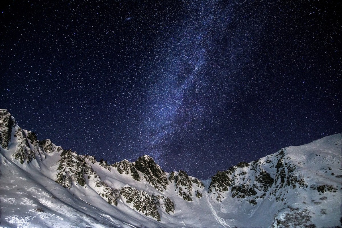 银河、雪山、满天星斗的天空免费图片