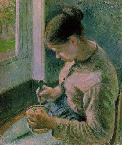 Peasant girl drinking her coffee