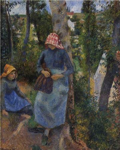 Two Young Peasants Chatting under the Trees