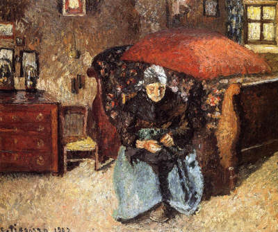 Elderly Woman Mending Old Clothes, Moret