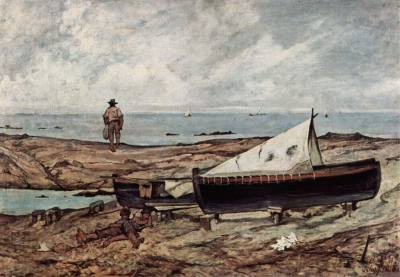 The gray day (beach with fishermen and boats)