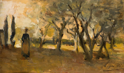 Woman among the olive trees