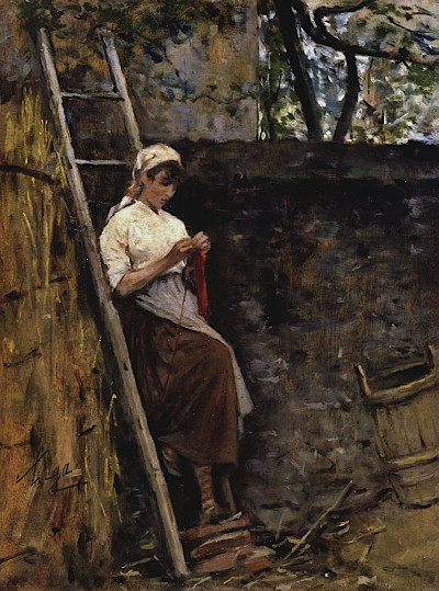 Country girl leaning against a ladder