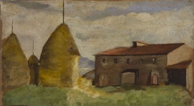 Farmhouse and haystacks
