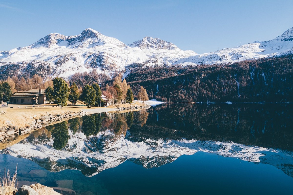 冬天的湖泊与雪山风景免费图片