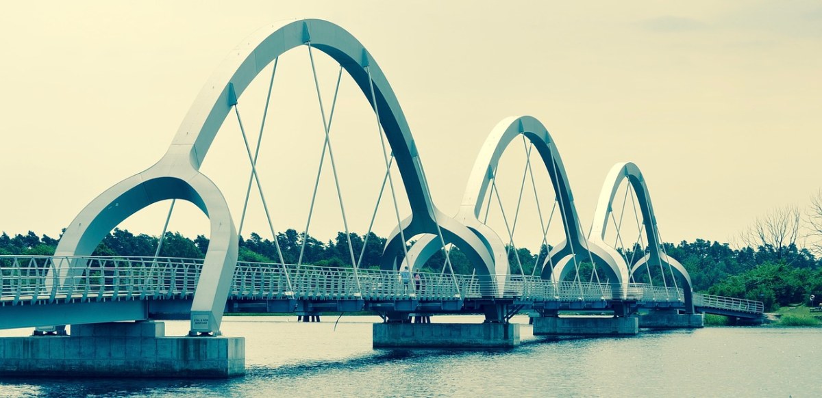 行人天桥、周期的桥梁、水免费图片