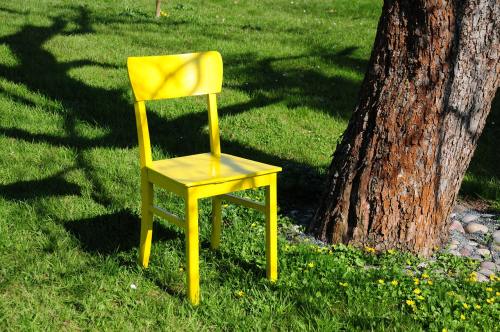 草地上的黄色椅子