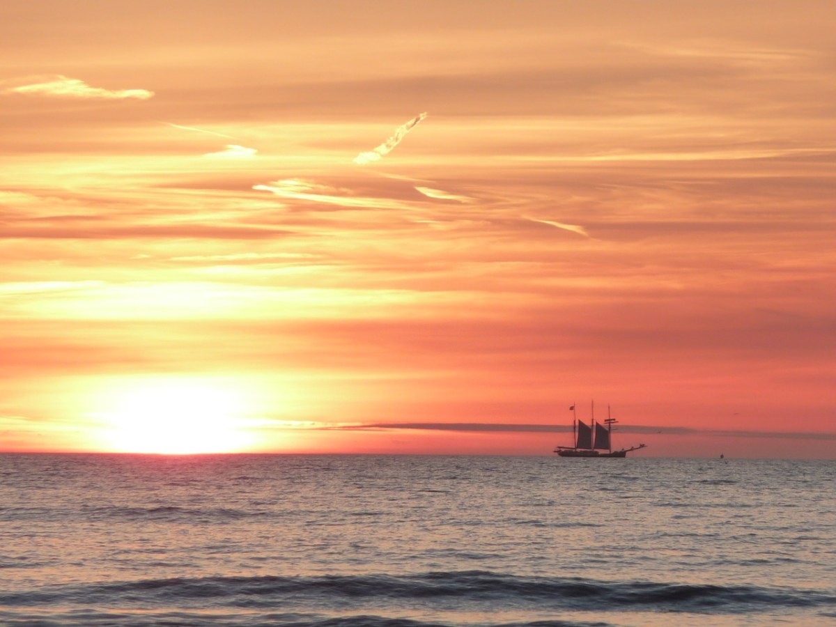 日落、帆船、海免费图片