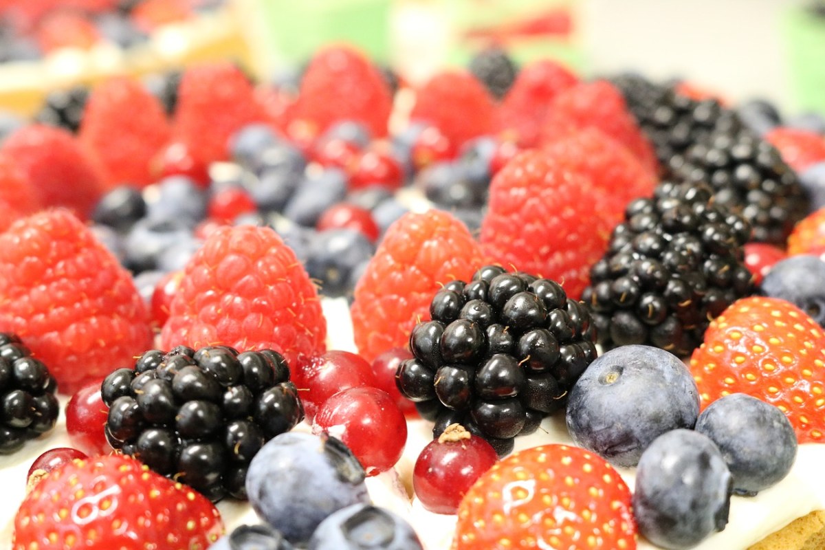 水果蛋糕上的黑莓与树莓免费图片