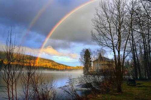 彩虹、景观、湖