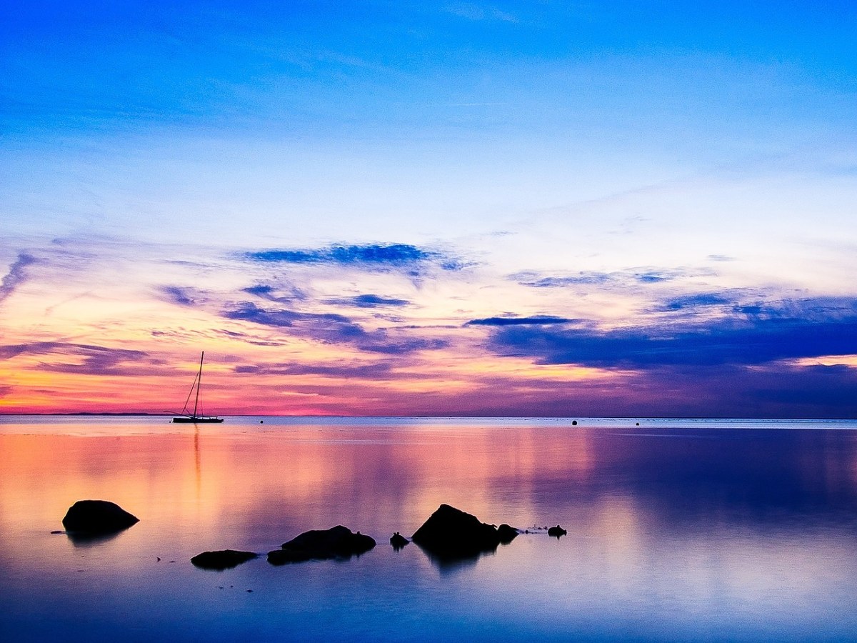 海面上的晚霞风景免费图片