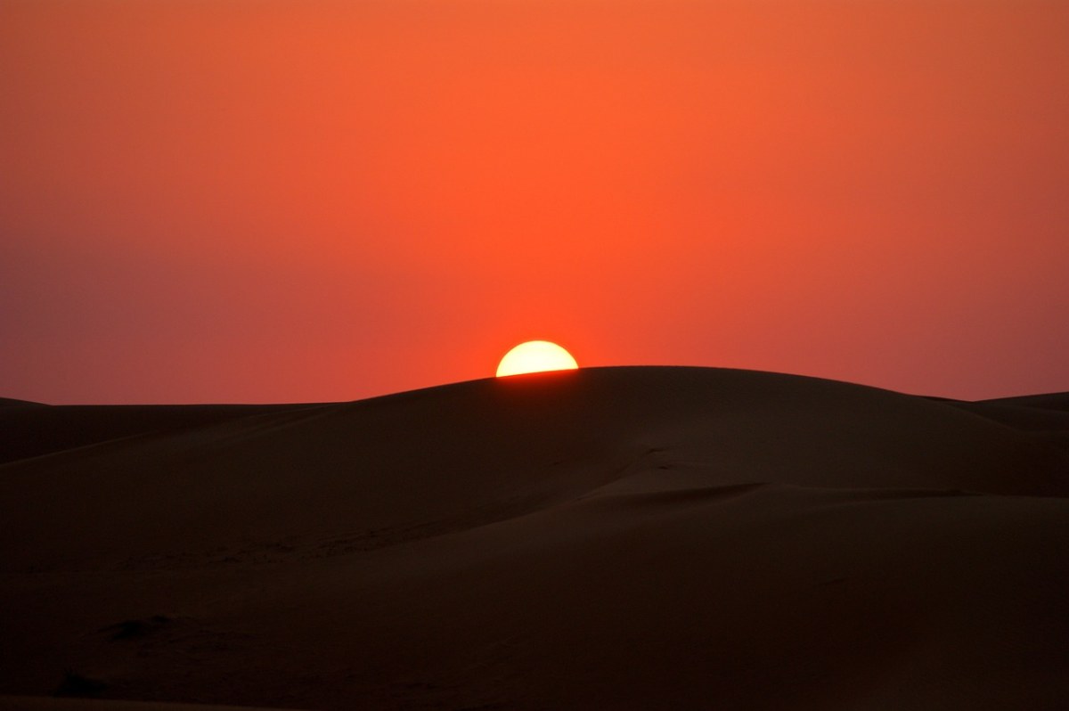 日落,沙漠,沙
