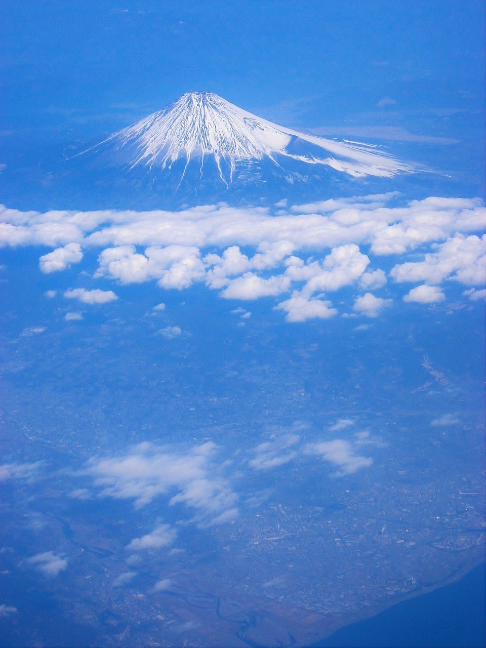 富士山、空中拍摄的照片、云免费图片