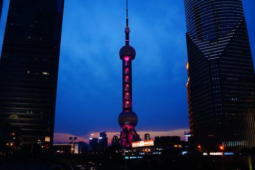 傍晚、上海、城市