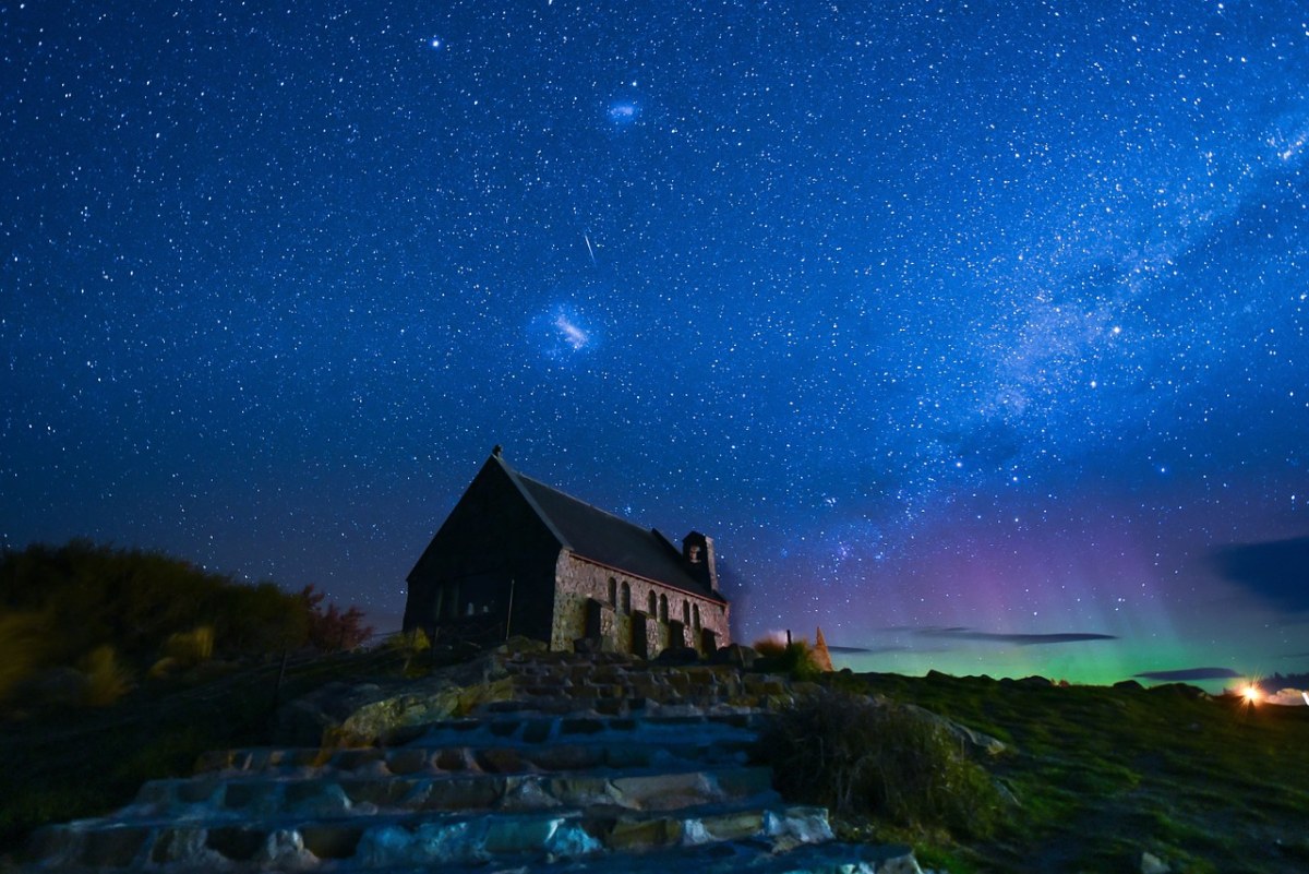 星空、教堂、南极光免费图片