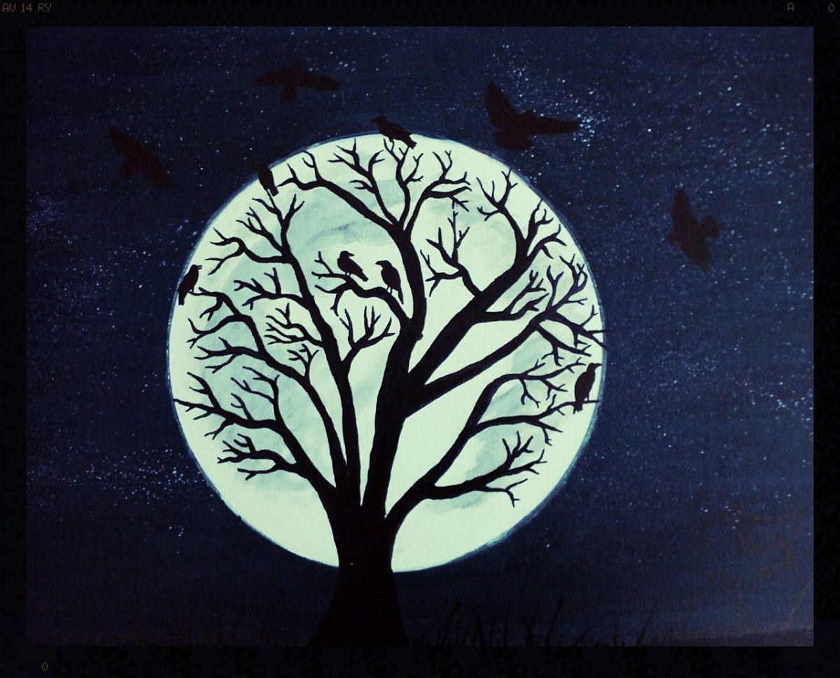 月亮、乌鸦、树免费图片