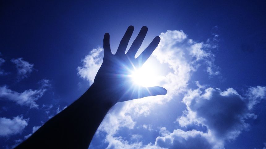 太阳,天空,手