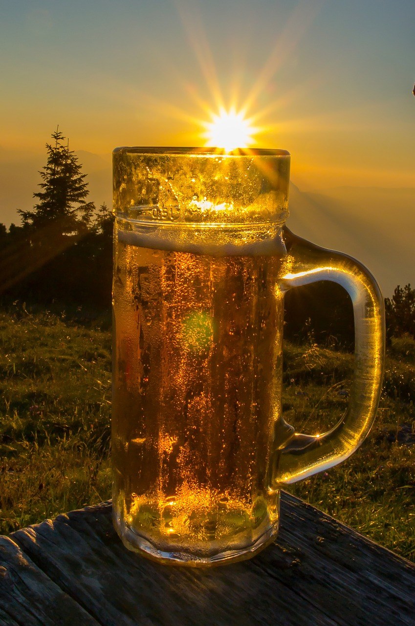 啤酒、阳光、山免费图片