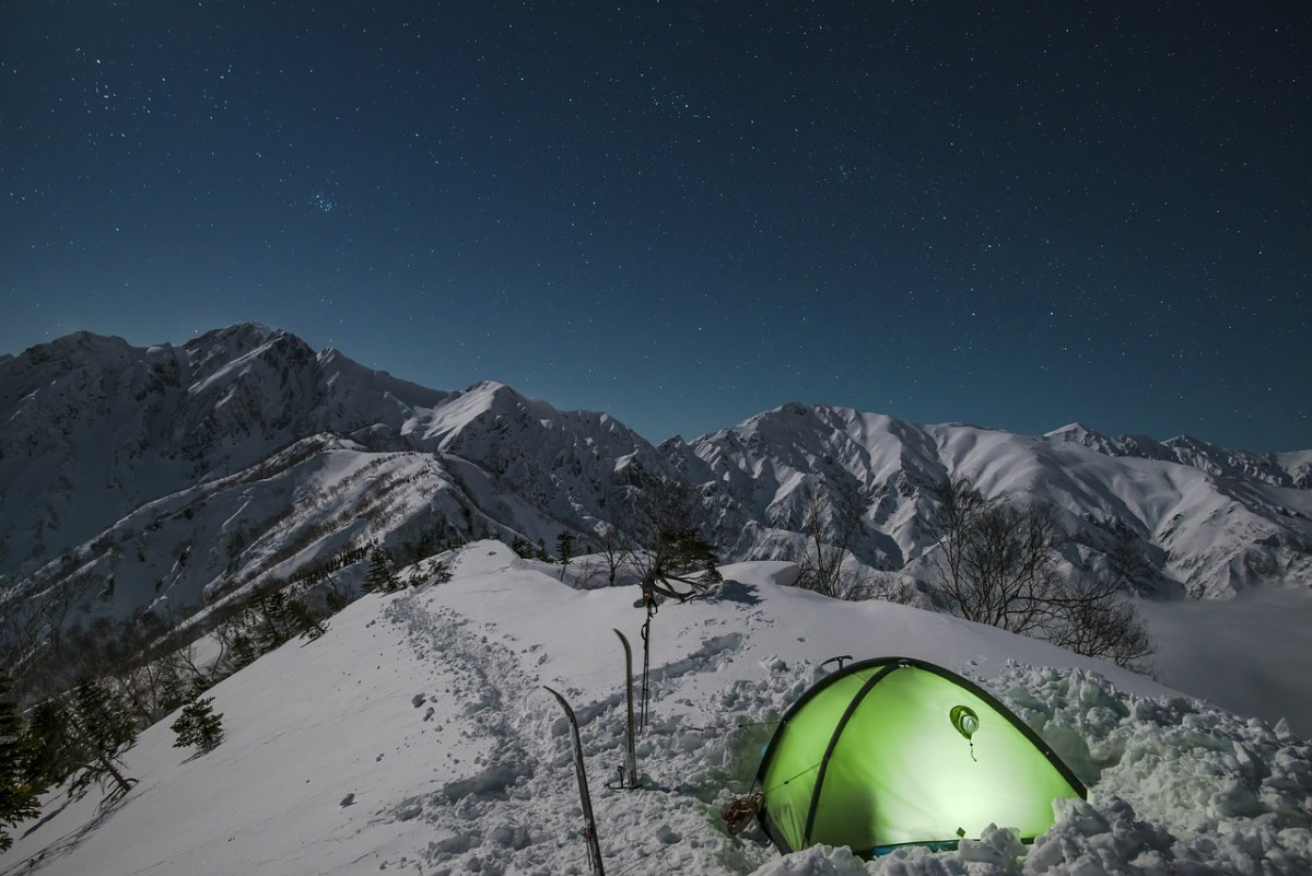 夜景、雪山、帐篷免费图片