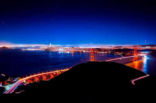 旧金山、金门大桥、夜