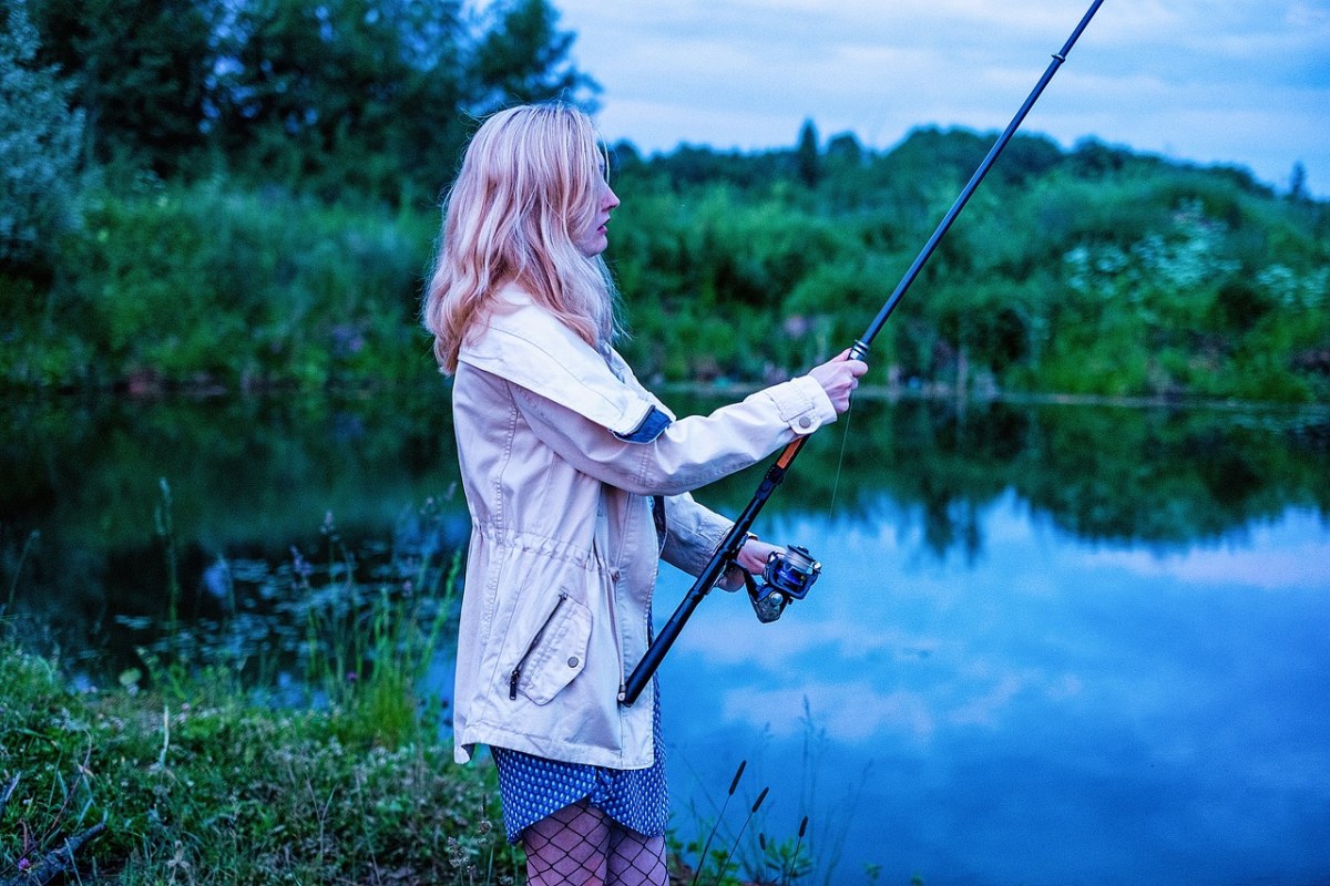 女孩、捕鱼、杆免费图片