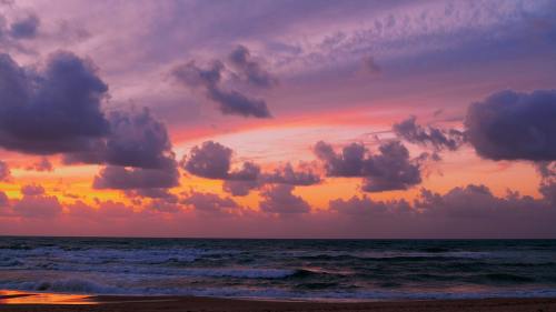 日落、夕阳红、海