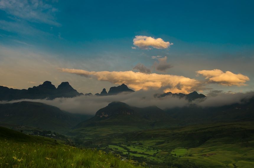 雲,山,德拉肯斯山脈