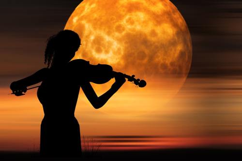 小提琴家的小提琴手的月亮、雾、音乐