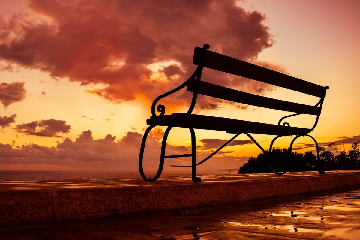 长凳,日落,天空