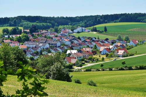欧洲农村村庄的房屋与绿色植被风景