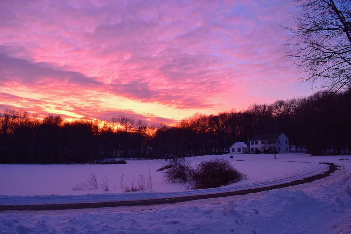 日落、房子、雪免费图片