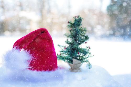 圣诞老人的帽子、雪、冬天