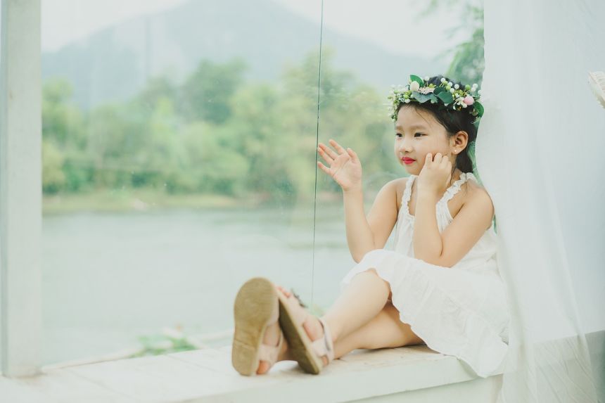 女,孩子,在早晨