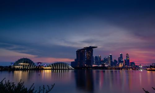 新加坡、天际线、日落