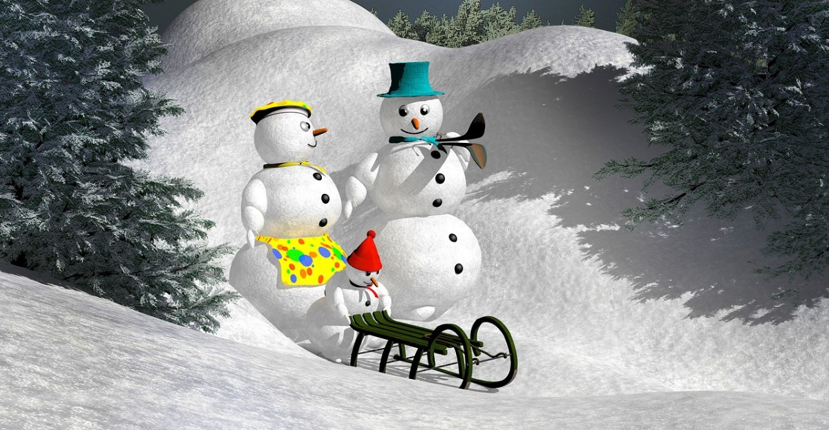 雪人、雪橇、圣诞免费图片