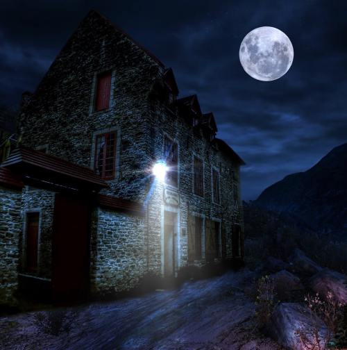 月光、房子、夜