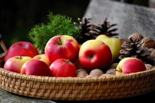 苹果、核桃、水果篮