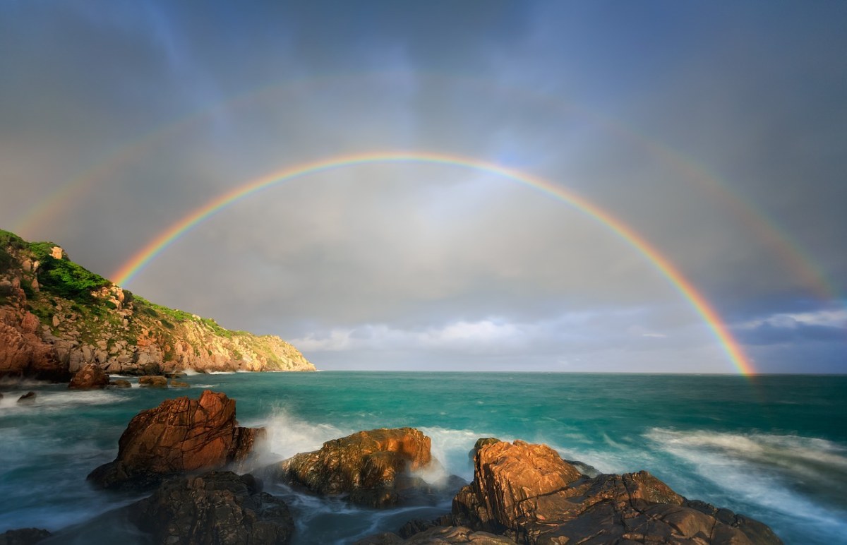 风景、彩虹、滨免费图片