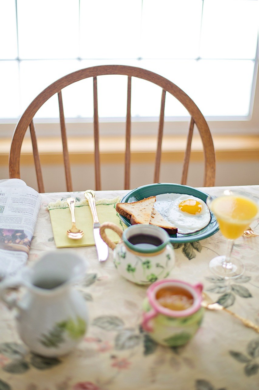 早餐、炒蛋、咖啡免费图片