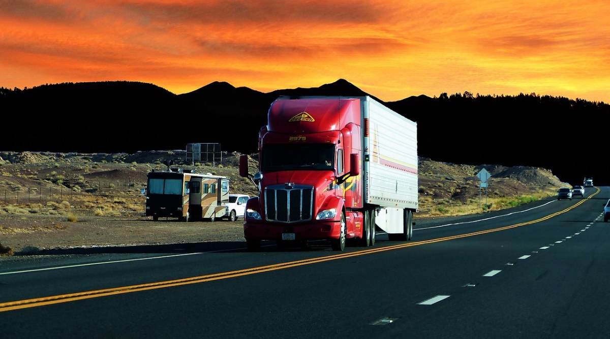 日落、美国的卡车、道路运输免费图片
