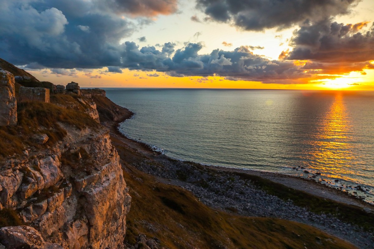 日落,海洋,悬崖