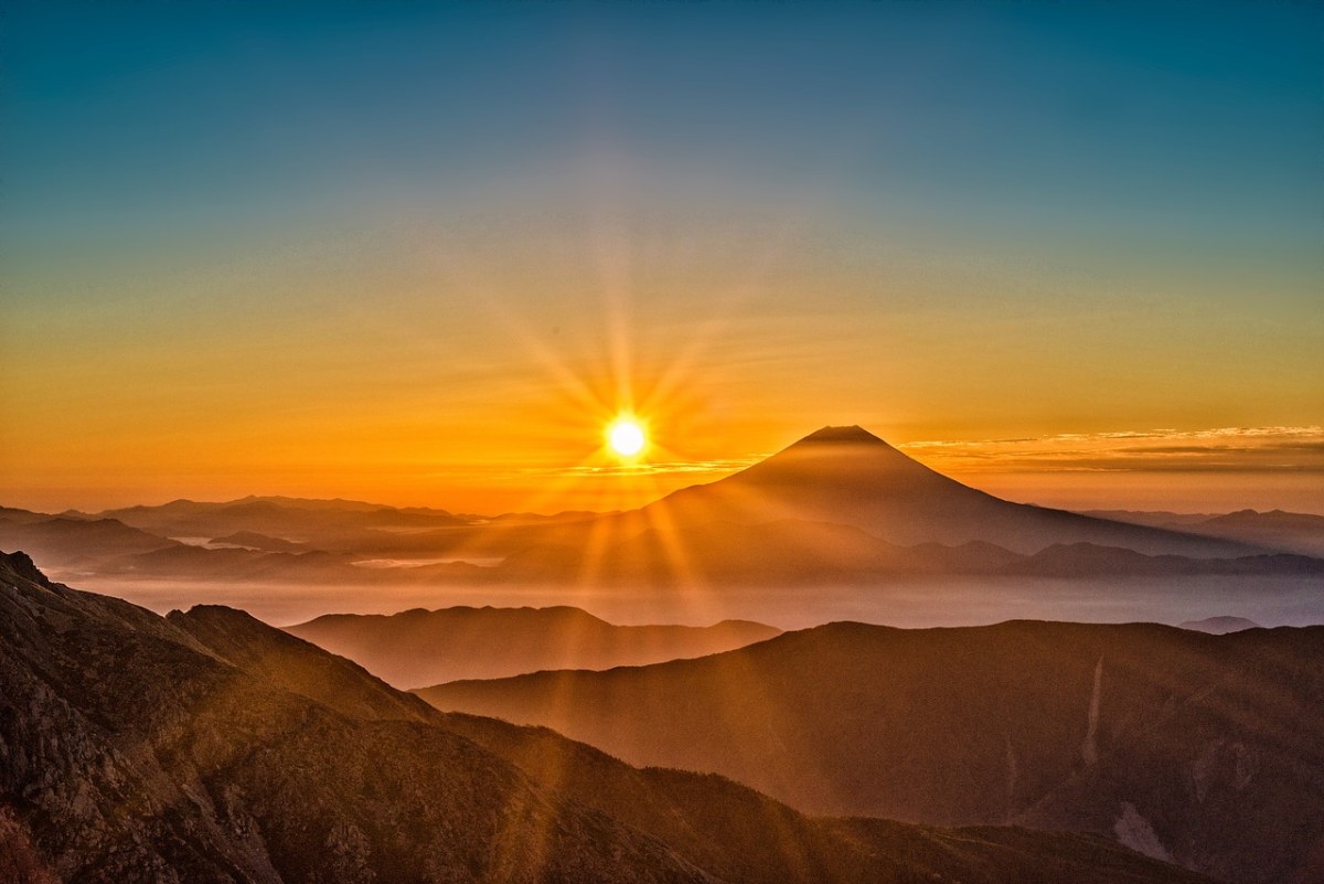 太阳、富士山、日本免费图片