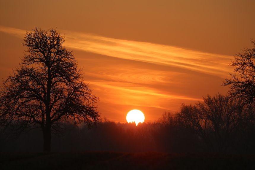 晚上,日落,太阳