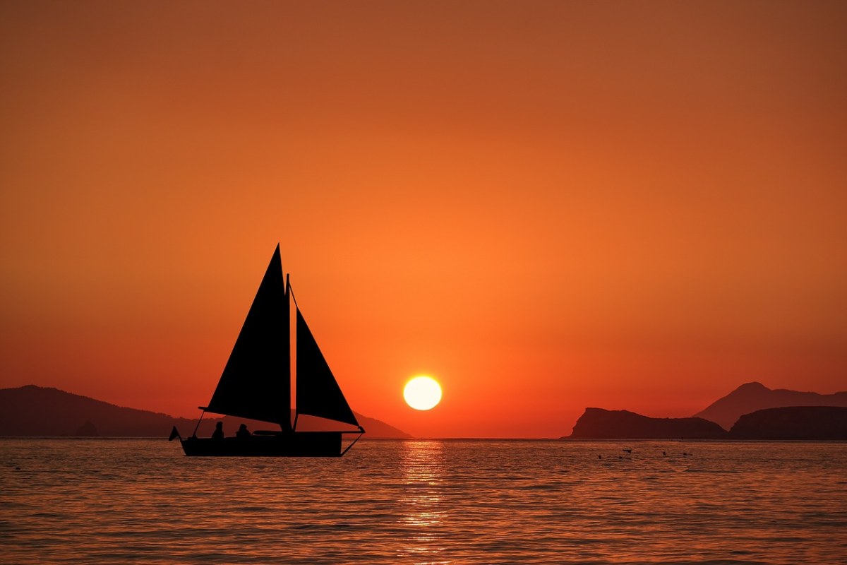 日落、帆船、海洋免费图片