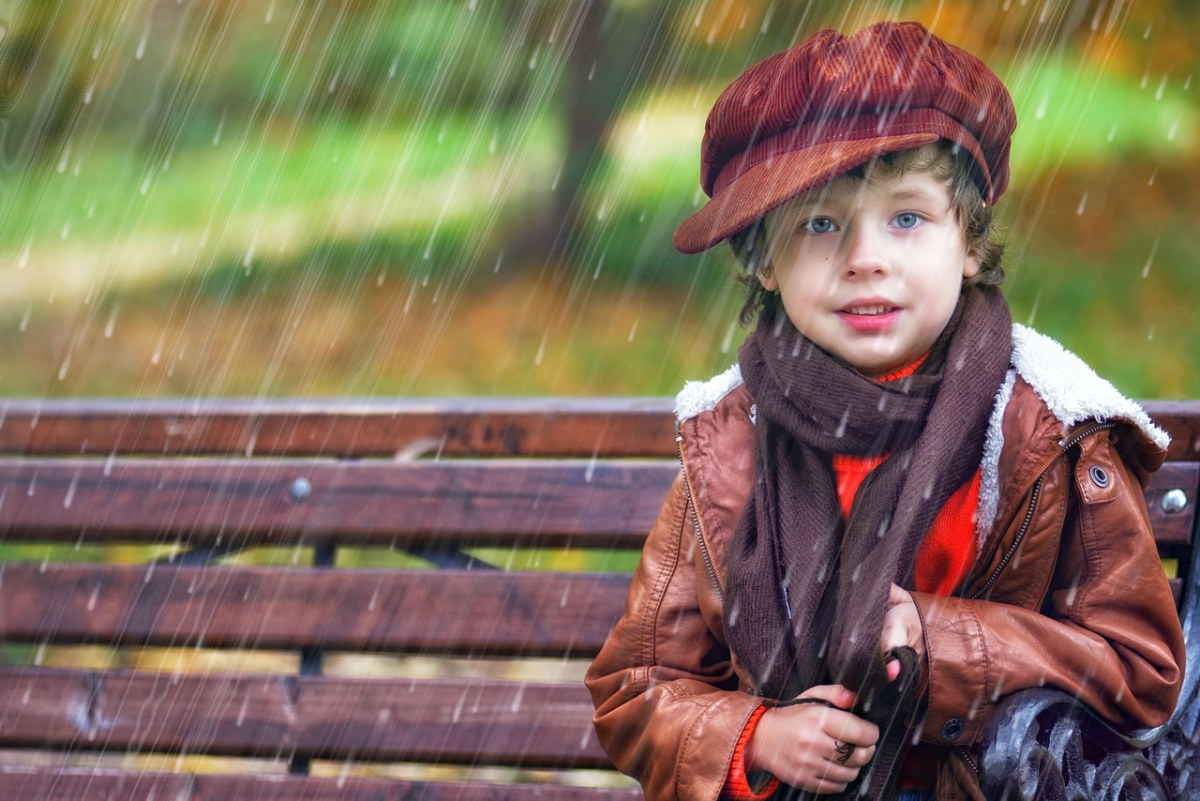 雨中的小男孩人物免费图片