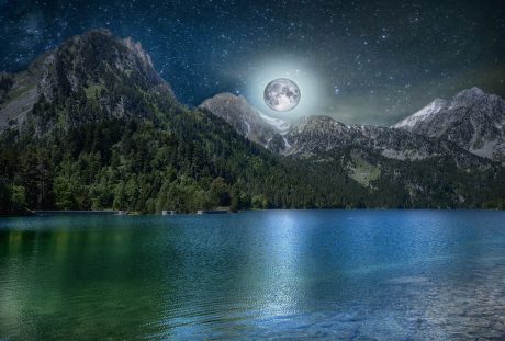 湖、月亮、夜