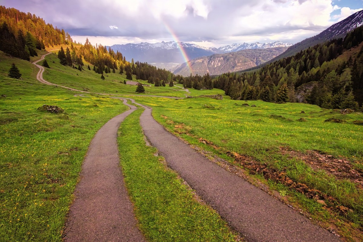 高山、全景、彩虹免费图片