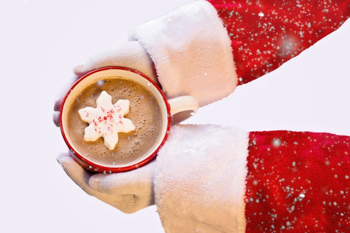 圣诞老人端着一杯咖啡免费图片